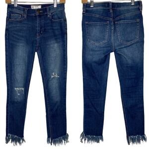 Free People Mid Rise Skinny Fringe Hem Ankle Jean size 25